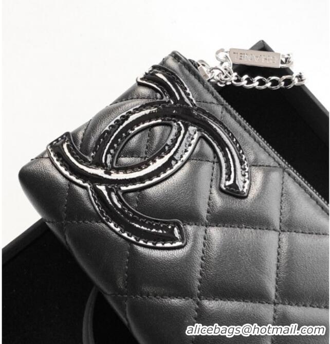 Free Shipping Chanel Quilted Patent & Calfskin Pouch with Chain Strap and Maxi CC CH011101 Black 2025