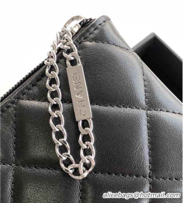 Free Shipping Chanel Quilted Patent & Calfskin Pouch with Chain Strap and Maxi CC CH011101 Black 2025