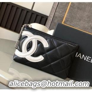 Well Crafted Chanel Quilted Calfskin Leather Pouch with Chain Strap and Maxi CC CH011101 Black/White 2025