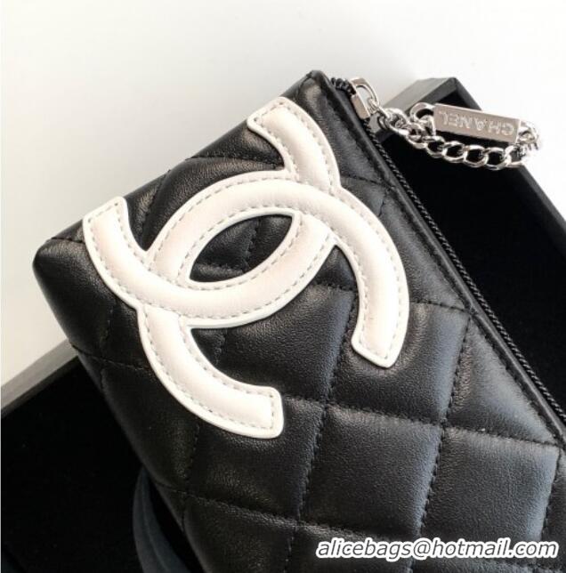 Well Crafted Chanel Quilted Calfskin Leather Pouch with Chain Strap and Maxi CC CH011101 Black/White 2025