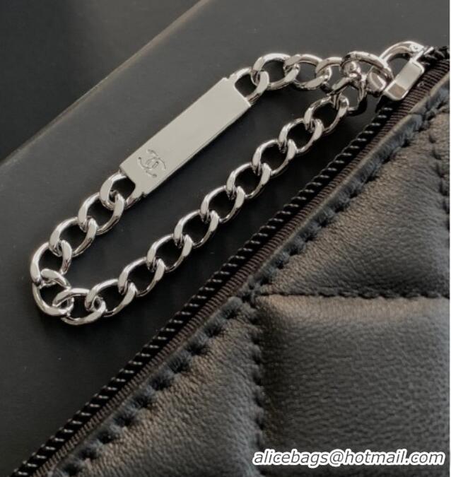 Well Crafted Chanel Quilted Calfskin Leather Pouch with Chain Strap and Maxi CC CH011101 Black/White 2025