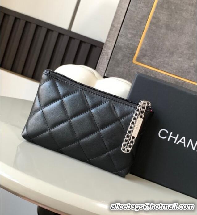 Well Crafted Chanel Quilted Calfskin Leather Pouch with Chain Strap and Maxi CC CH011101 Black/White 2025