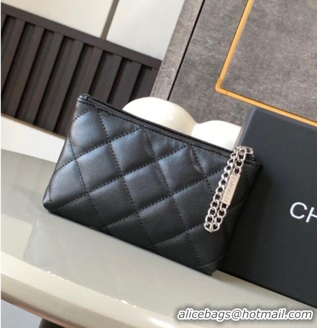 Discount Chanel Quilted Calfskin Leather Pouch with Chain Strap and Maxi CC CH011101 Black 2025