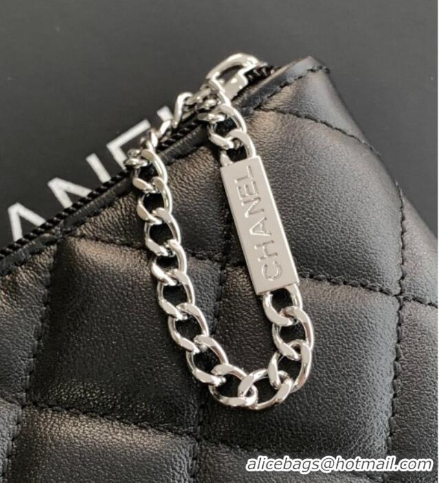 Discount Chanel Quilted Calfskin Leather Pouch with Chain Strap and Maxi CC CH011101 Black 2025