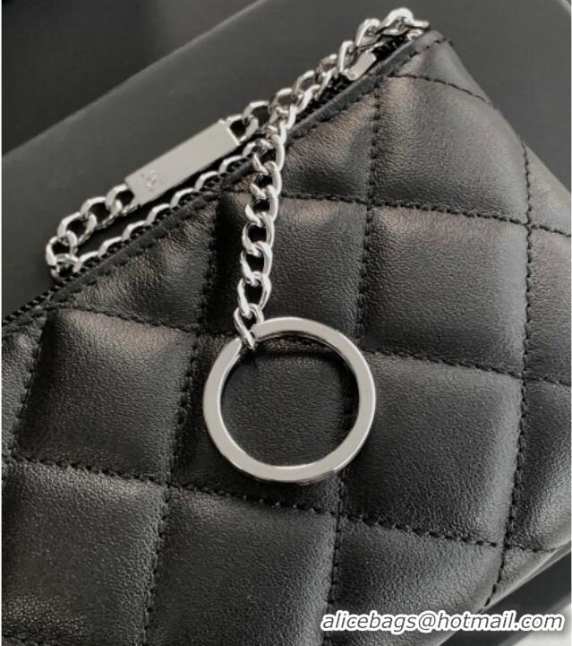 Discount Chanel Quilted Calfskin Leather Pouch with Chain Strap and Maxi CC CH011101 Black 2025