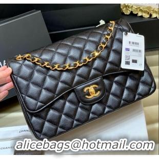 Free Shipping Chanel Classic Large Flap Bag in Original Grained Calfskin Leather A58600 Black/Gold 2025 Top Quality