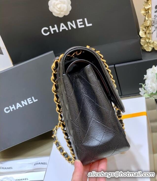 Free Shipping Chanel Classic Large Flap Bag in Original Grained Calfskin Leather A58600 Black/Gold 2025 Top Quality