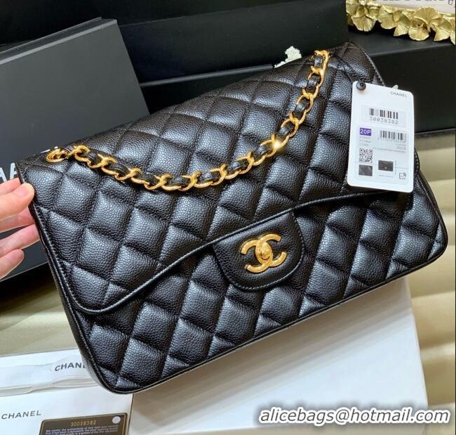 Free Shipping Chanel Classic Large Flap Bag in Original Grained Calfskin Leather A58600 Black/Gold 2025 Top Quality