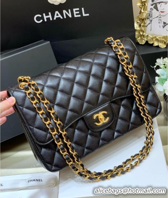 Free Shipping Chanel Classic Large Flap Bag in Original Grained Calfskin Leather A58600 Black/Gold 2025 Top Quality