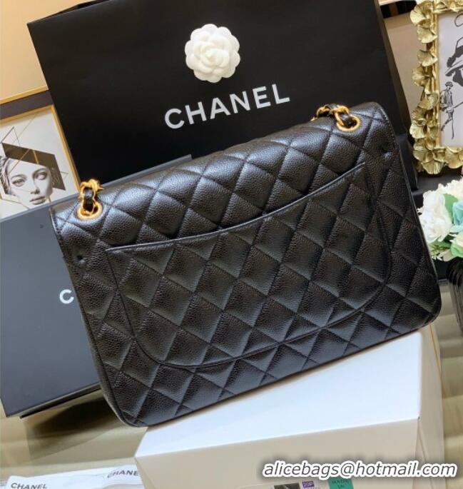 Free Shipping Chanel Classic Large Flap Bag in Original Grained Calfskin Leather A58600 Black/Gold 2025 Top Quality