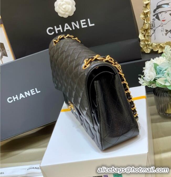 Free Shipping Chanel Classic Large Flap Bag in Original Grained Calfskin Leather A58600 Black/Gold 2025 Top Quality