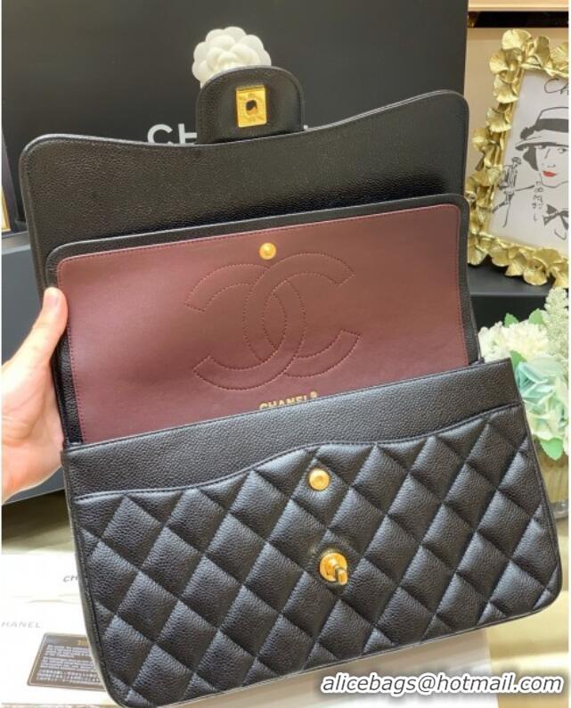 Free Shipping Chanel Classic Large Flap Bag in Original Grained Calfskin Leather A58600 Black/Gold 2025 Top Quality