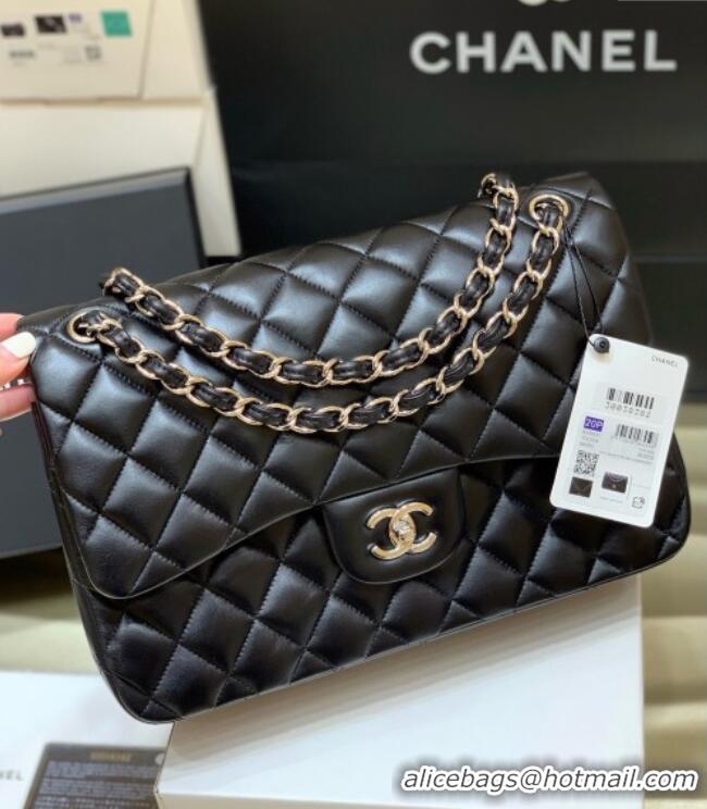 Best Product Chanel Original Lambskin Classic Large Flap Bag A58600 Black/Silver 2025 Top Quality