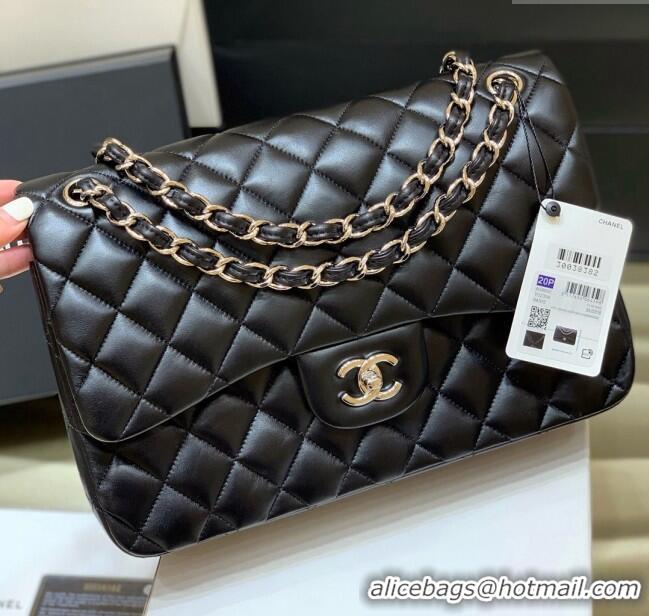 Best Product Chanel Original Lambskin Classic Large Flap Bag A58600 Black/Silver 2025 Top Quality