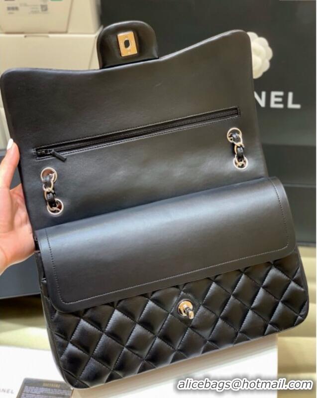 Best Product Chanel Original Lambskin Classic Large Flap Bag A58600 Black/Silver 2025 Top Quality