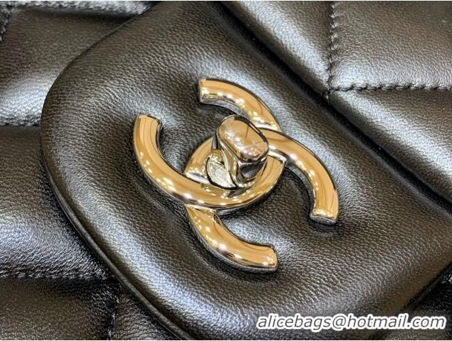 Best Product Chanel Original Lambskin Classic Large Flap Bag A58600 Black/Silver 2025 Top Quality