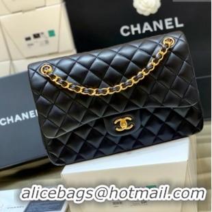 Luxury Cheap Chanel Original Lambskin Classic Large Flap Bag A58600 Black/Gold 2025 Top Quality