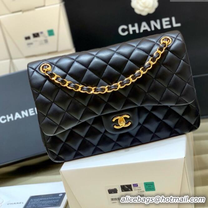 Luxury Cheap Chanel Original Lambskin Classic Large Flap Bag A58600 Black/Gold 2025 Top Quality