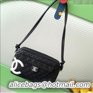 Good Quality Chanel Quilted Calfskin Leather Camera Bag with Maxi CC AS6326 Black/White 2025