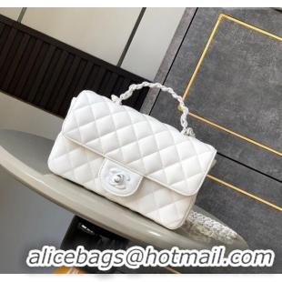 Modern Classic Chanel Quilted Lambskin & Lacquered Metal Mini Flap Bag with Top Handle AS5243 White 2025