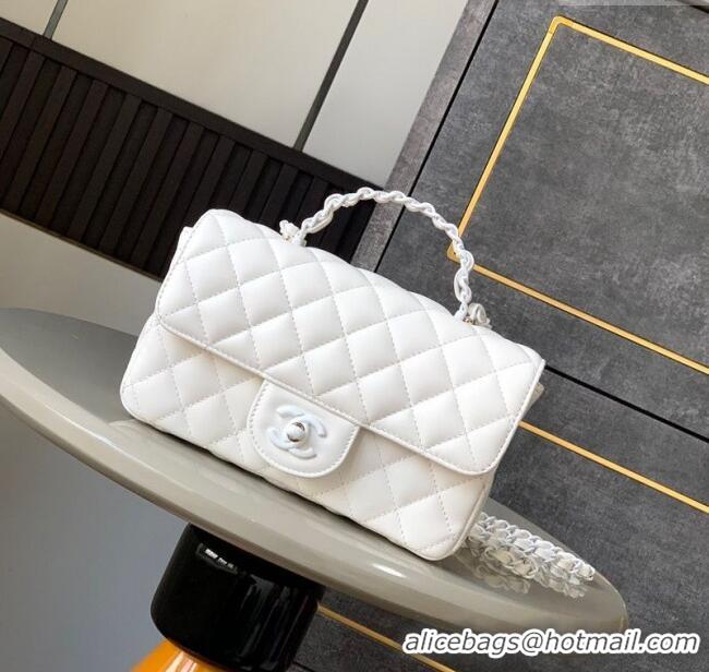 Modern Classic Chanel Quilted Lambskin & Lacquered Metal Mini Flap Bag with Top Handle AS5243 White 2025