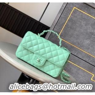 Super Quality Chanel Quilted Lambskin & Lacquered Metal Mini Flap Bag with Top Handle AS5243 Light Green 2025