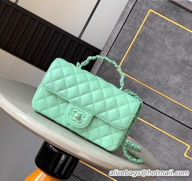 Super Quality Chanel Quilted Lambskin & Lacquered Metal Mini Flap Bag with Top Handle AS5243 Light Green 2025