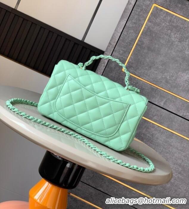 Super Quality Chanel Quilted Lambskin & Lacquered Metal Mini Flap Bag with Top Handle AS5243 Light Green 2025