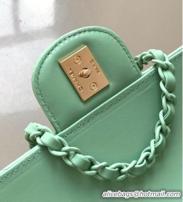 Super Quality Chanel Quilted Lambskin & Lacquered Metal Mini Flap Bag with Top Handle AS5243 Light Green 2025