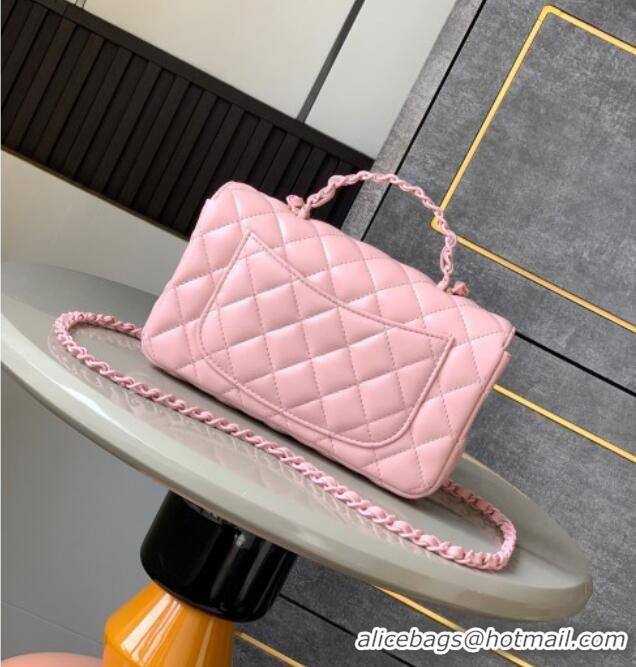 Well Crafted Chanel Quilted Lambskin & Lacquered Metal Mini Flap Bag with Top Handle AS5243 Light Pink 2025