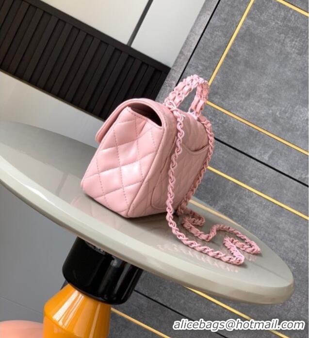 Well Crafted Chanel Quilted Lambskin & Lacquered Metal Mini Flap Bag with Top Handle AS5243 Light Pink 2025