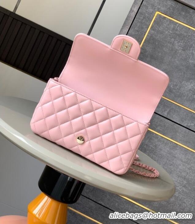 Well Crafted Chanel Quilted Lambskin & Lacquered Metal Mini Flap Bag with Top Handle AS5243 Light Pink 2025