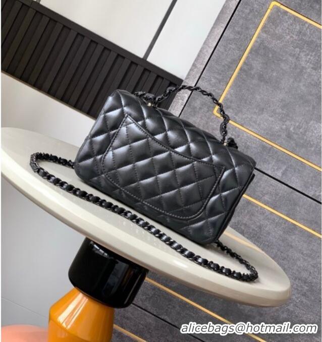 New Fashion Chanel Quilted Lambskin & Lacquered Metal Mini Flap Bag with Top Handle AS5243 Black 2025