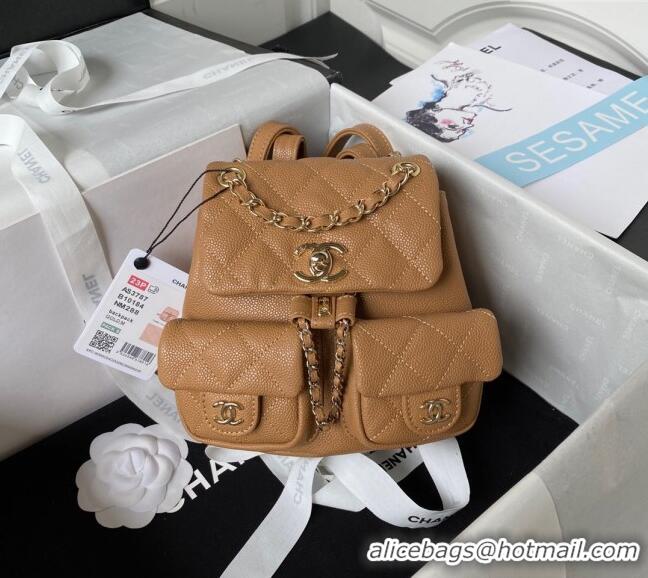 Discount Chanel Grained Calfskin Small Backpack Bag AS3787 Brown 2025