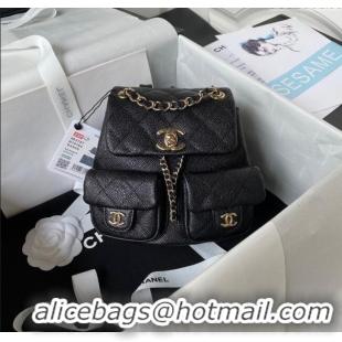 Top Grade Chanel Grained Calfskin Small Backpack Bag AS3787 Black 2025