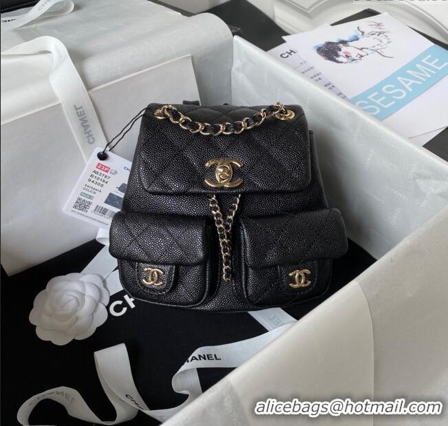 Top Grade Chanel Grained Calfskin Small Backpack Bag AS3787 Black 2025