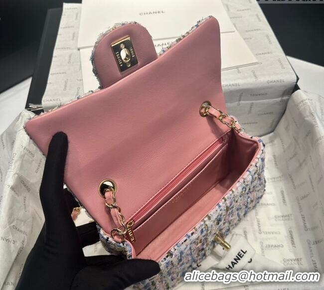 Top Grade Chanel Tweed Classic Mini Flap Bag A69900 Pink/Blue 2025