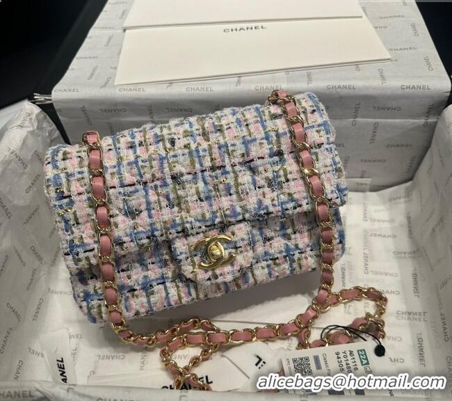 Top Grade Chanel Tweed Classic Mini Flap Bag A69900 Pink/Blue 2025