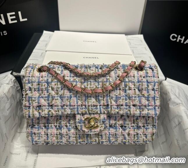 Buy Fashionable Chanel Tweed Classic Medium Flap Bag A01112 Pink/Blue 2025