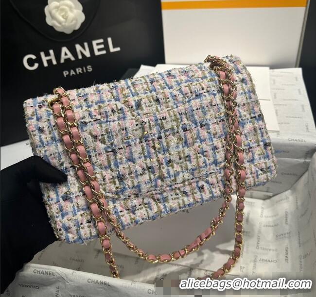 Buy Fashionable Chanel Tweed Classic Medium Flap Bag A01112 Pink/Blue 2025