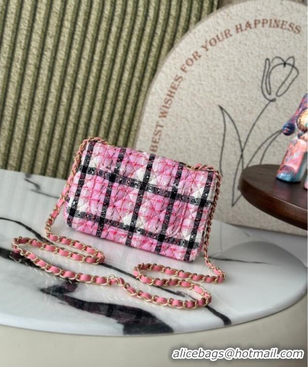 Super Quality Chanel Check Tweed Classic Mini Flap Bag A69900 Pink 2025