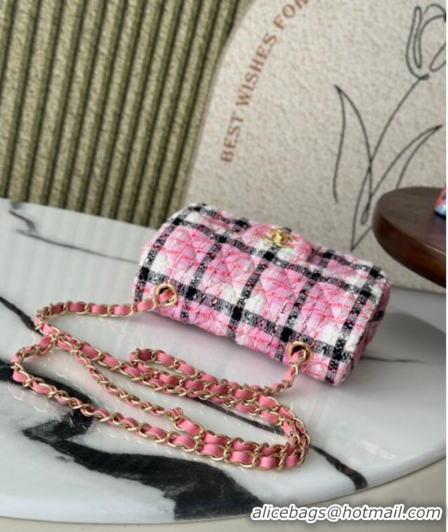 Super Quality Chanel Check Tweed Classic Mini Flap Bag A69900 Pink 2025