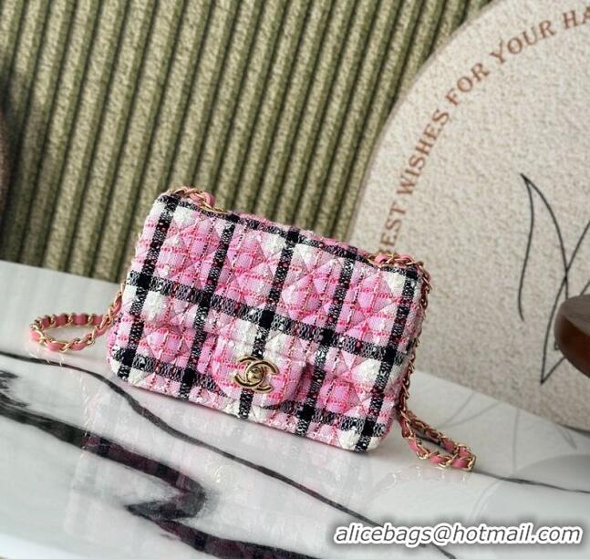 Super Quality Chanel Check Tweed Classic Mini Flap Bag A69900 Pink 2025