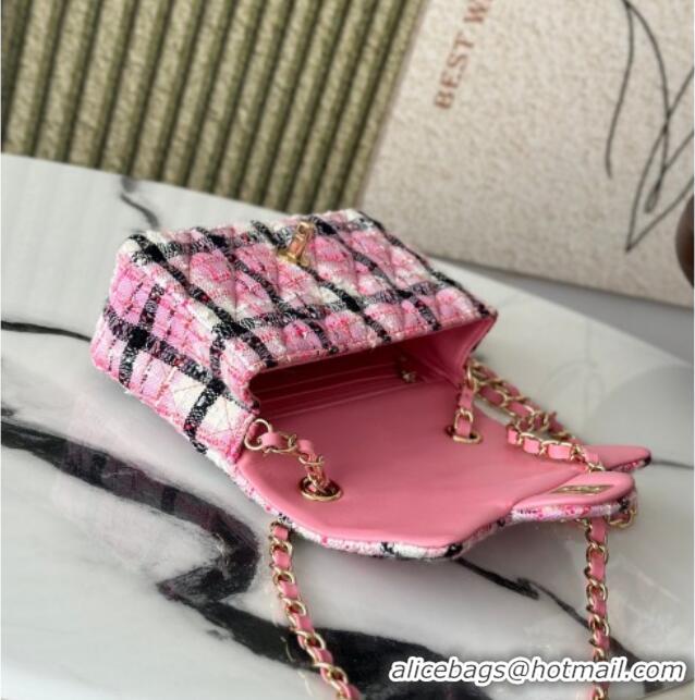 Super Quality Chanel Check Tweed Classic Mini Flap Bag A69900 Pink 2025