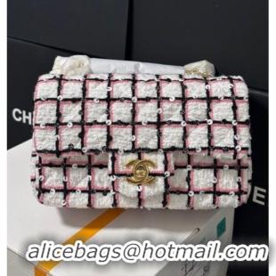 Best Price Chanel Check Tweed Classic Mini Flap Bag with Sequins A69900 White/Pink/Black 2025