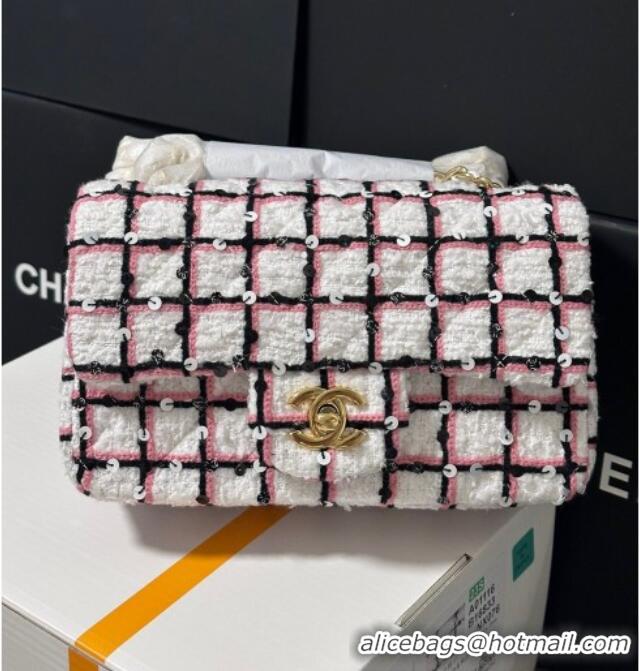 Best Price Chanel Check Tweed Classic Mini Flap Bag with Sequins A69900 White/Pink/Black 2025