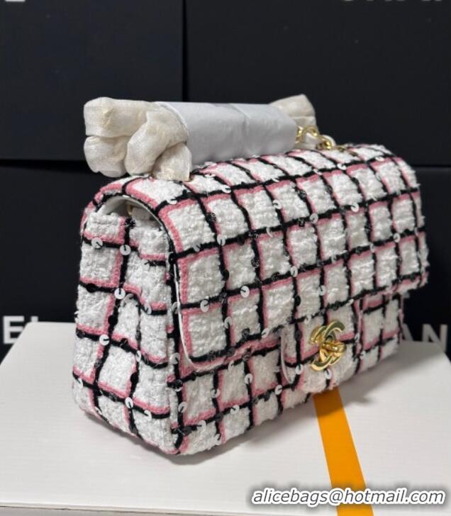 Best Price Chanel Check Tweed Classic Mini Flap Bag with Sequins A69900 White/Pink/Black 2025