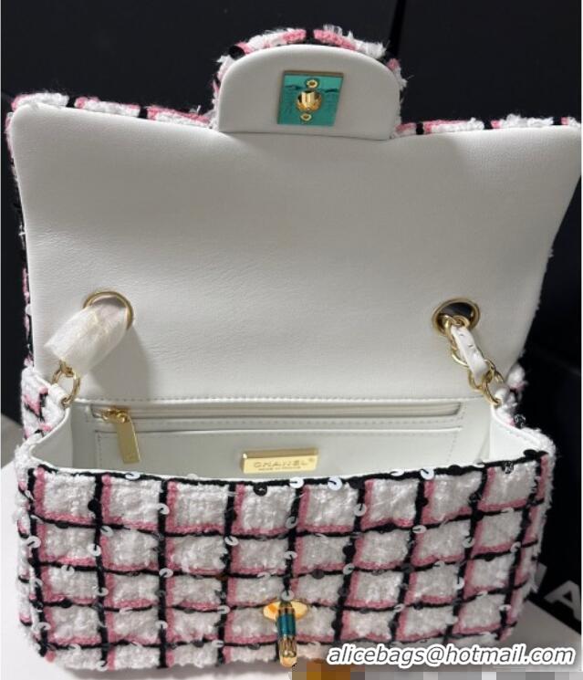 Best Price Chanel Check Tweed Classic Mini Flap Bag with Sequins A69900 White/Pink/Black 2025