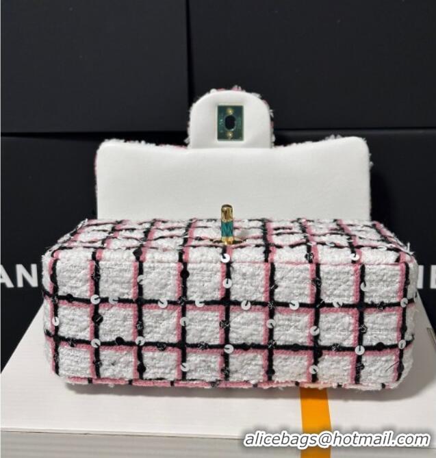 Best Price Chanel Check Tweed Classic Mini Flap Bag with Sequins A69900 White/Pink/Black 2025