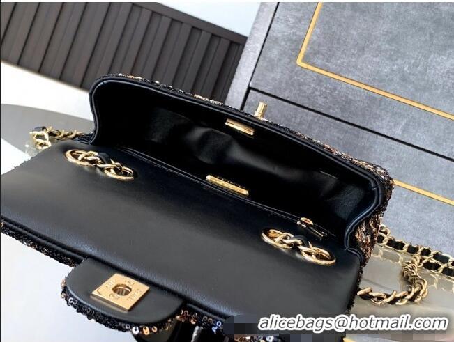 Most Popular Chanel Sequins Mini Flap Bag A99956 Black/Gold 2025